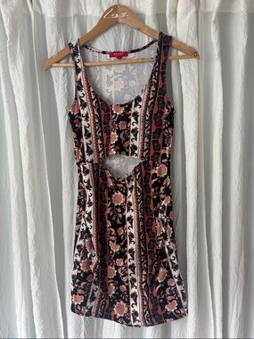 GUESS Black and Rust Floral Cutout Mini Dress